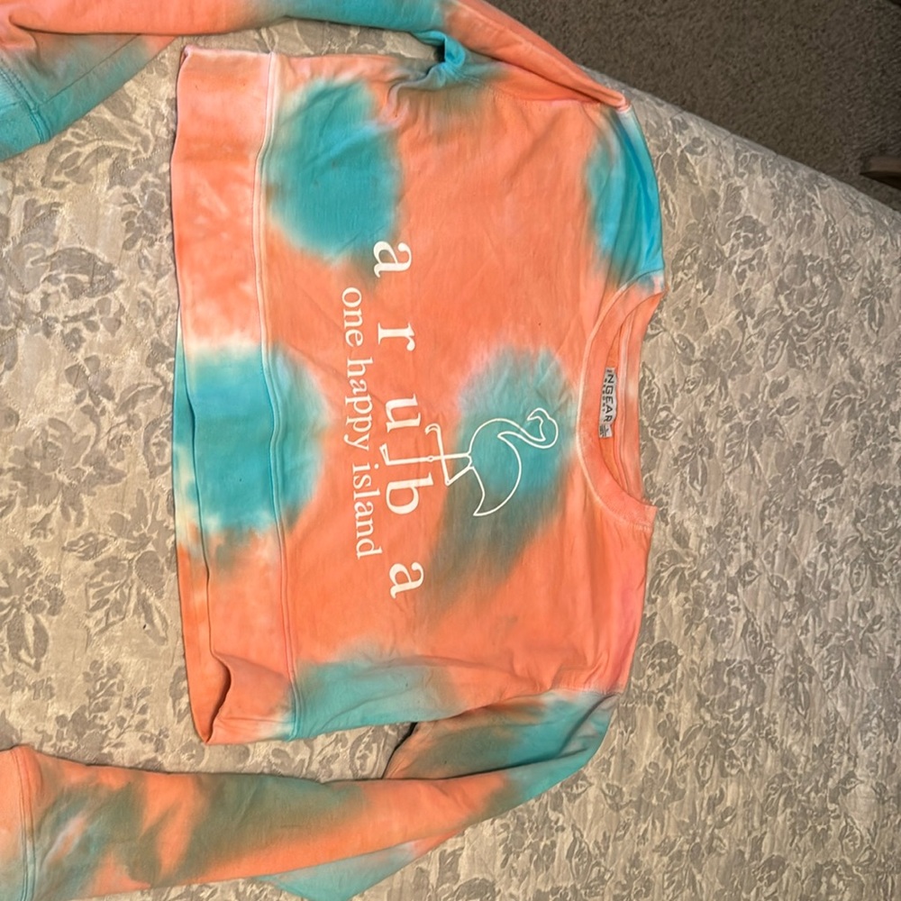Tye dye coral/ teal cropped light sweatshirt size large